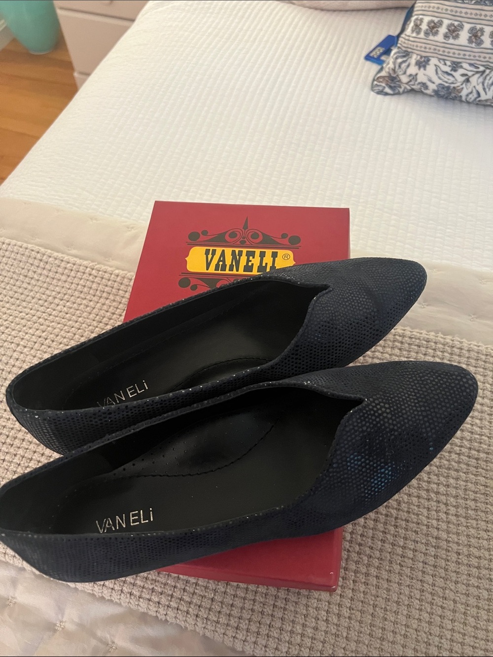 Van Eli Navy Pointed Slip-On Flats with Subtle Texture